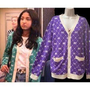 Purple Melody Ehsani ME Monogram Knit Warm Winter Cardigan NEVER HAVE I EVER